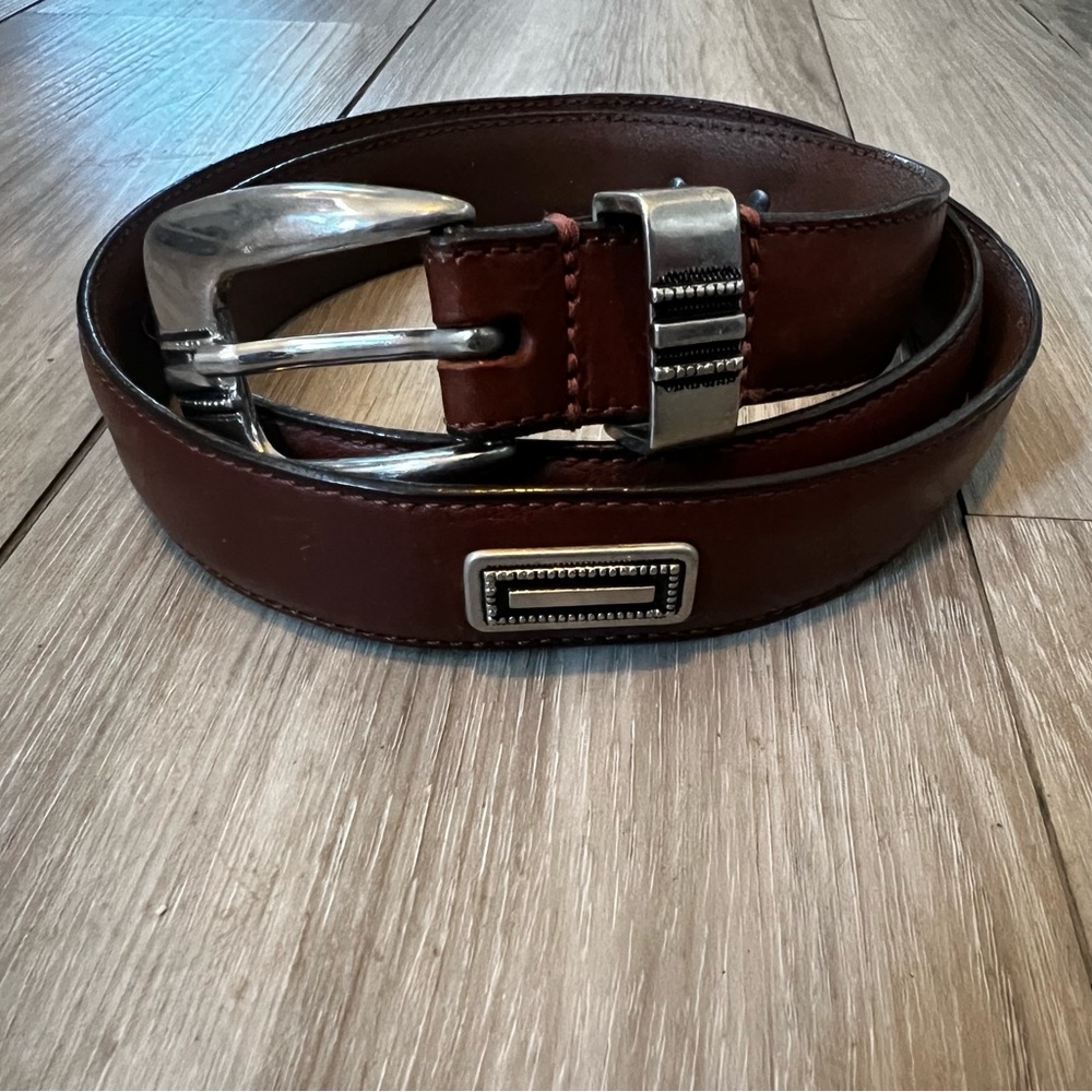 Brown Top Grain Leather Belt Silver Embellishment  Buckle Argentina Mens 40